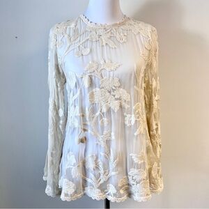 SUNDANCE Embroidered Silk Blouse